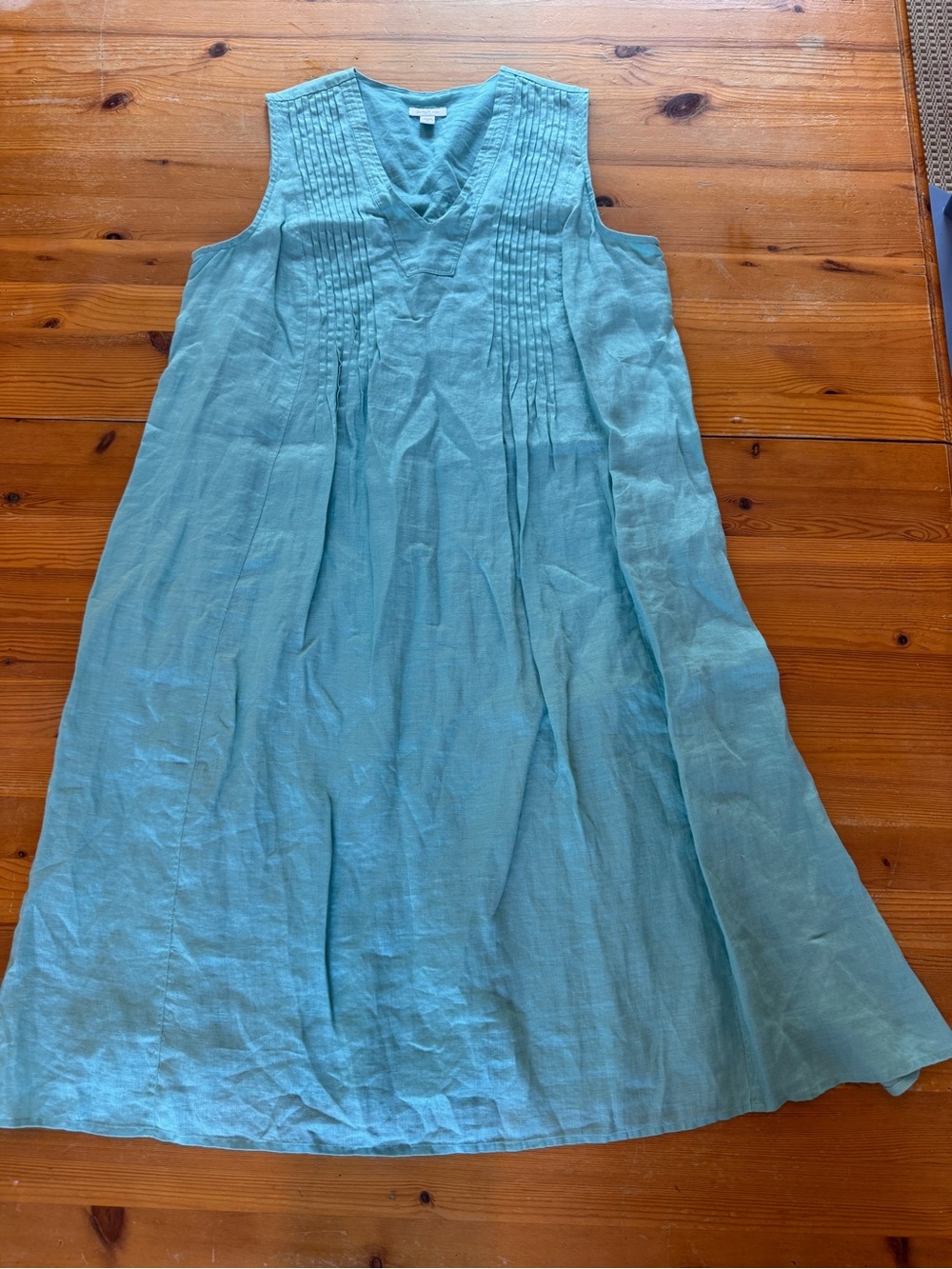 J. Jill Aqua Sleeveless Linen Midi Dress with Pintuck Front